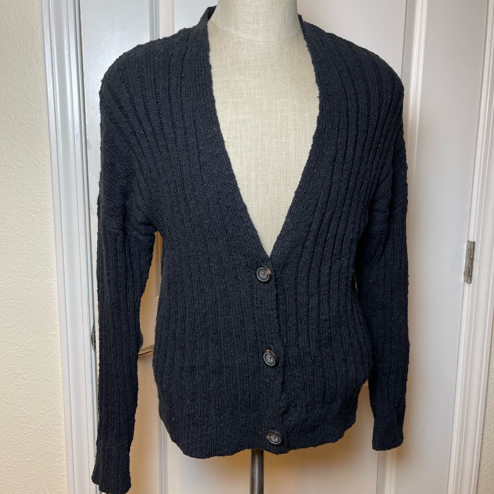 A&F Black Ribbed Cardigan Sweater